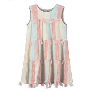🌟POPPET AND FOX🌟 GIRLS TIERED GAUZE STRIPED DRESS WITH TASSELS SZ 6